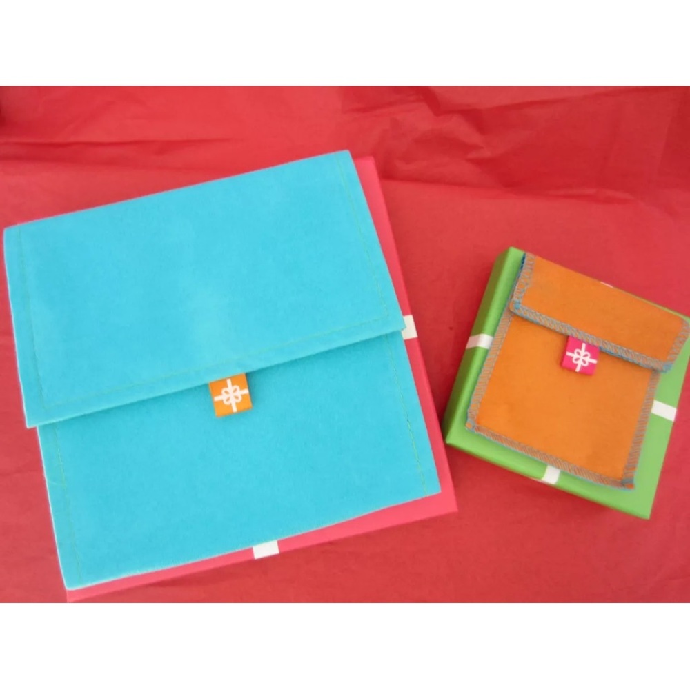 Lot 2 JCPenney NECKLACE POUCH EARRINGS BOX POUCH GIFT Jewelry Pink Blue Green